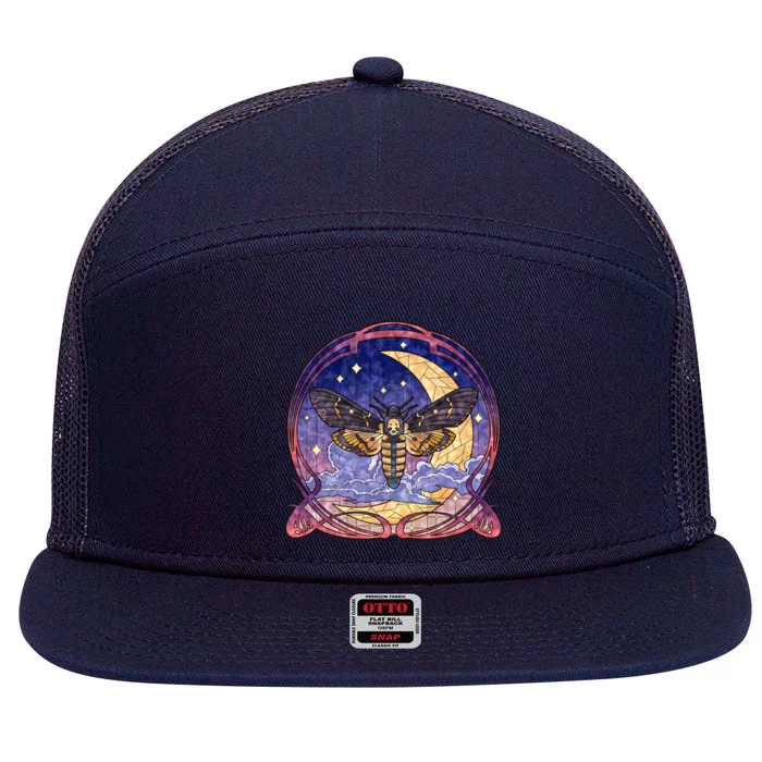 Stained Glass Moth Butterfly Moon Crest 7 Panel Mesh Trucker Snapback Hat