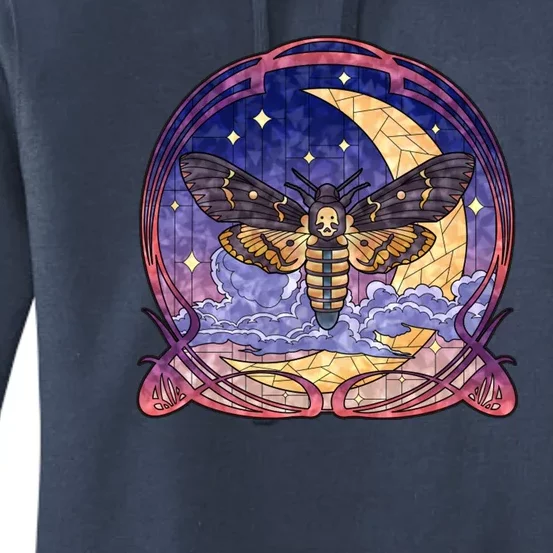 Stained Glass Moth Butterfly Moon Crest Women's Pullover Hoodie