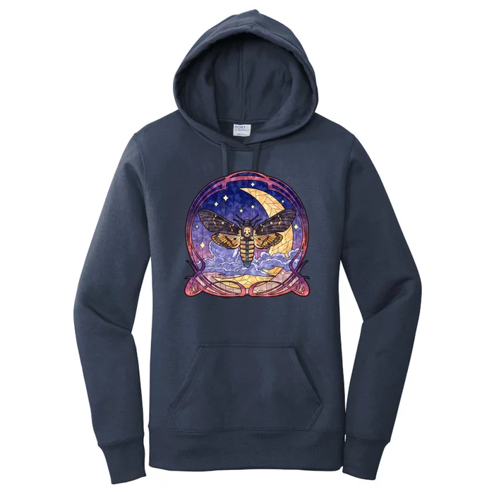 Stained Glass Moth Butterfly Moon Crest Women's Pullover Hoodie