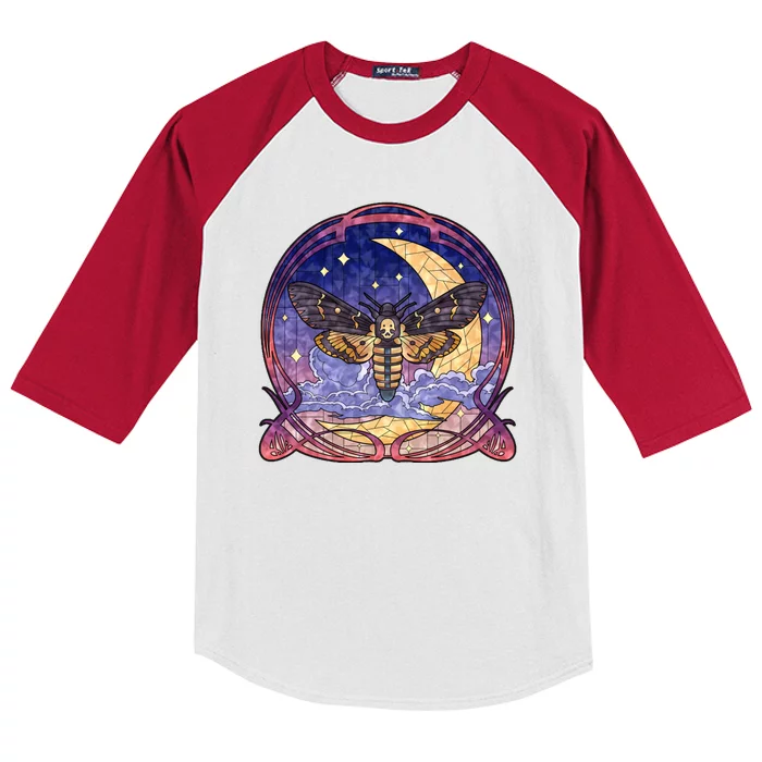 Stained Glass Moth Butterfly Moon Crest Kids Colorblock Raglan Jersey