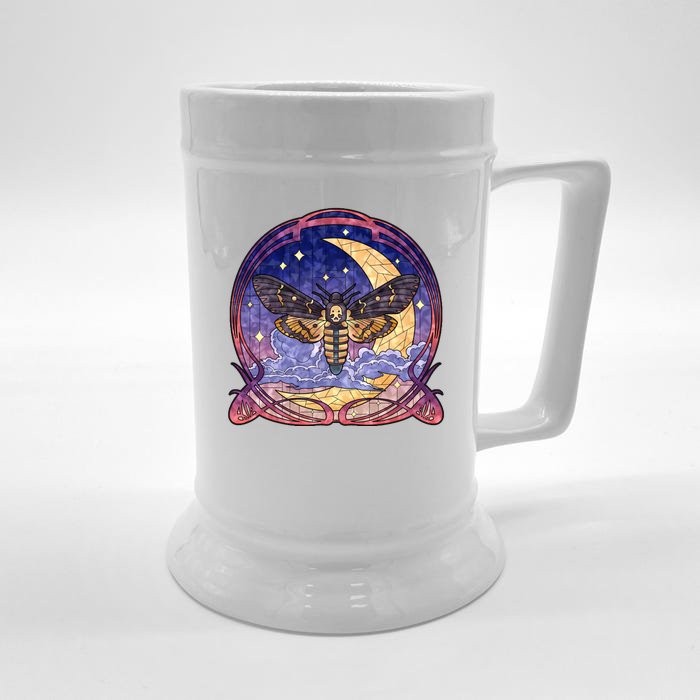 Stained Glass Moth Butterfly Moon Crest Front & Back Beer Stein