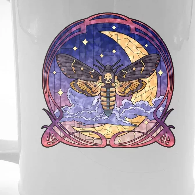 Stained Glass Moth Butterfly Moon Crest Front & Back Beer Stein