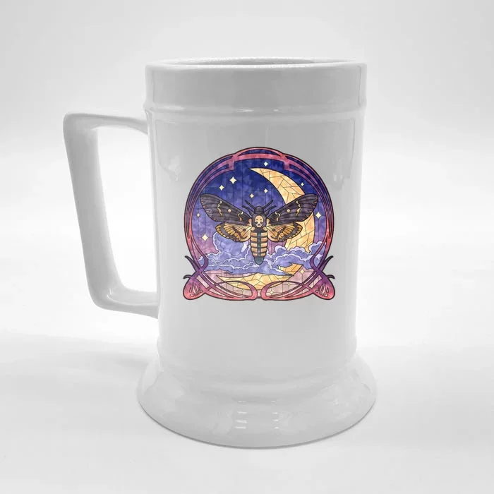 Stained Glass Moth Butterfly Moon Crest Front & Back Beer Stein