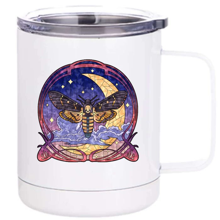 Stained Glass Moth Butterfly Moon Crest Front & Back 12oz Stainless Steel Tumbler Cup