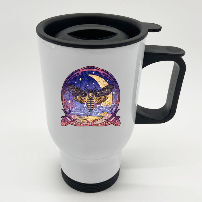 Stained Glass Moth Butterfly Moon Crest Front & Back Stainless Steel Travel Mug