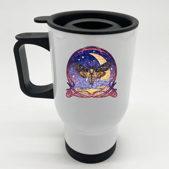 Stained Glass Moth Butterfly Moon Crest Front & Back Stainless Steel Travel Mug