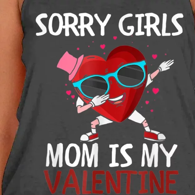 Sorry Girls Mom Is My Valentine Funny Dabbing Heart Valentine Day Women's Knotted Racerback Tank