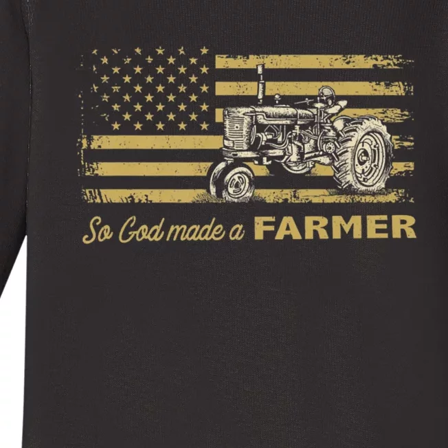 So God Made A Farmer USA Flag Patriotic Farming Gift Farmer Baby Long Sleeve Bodysuit