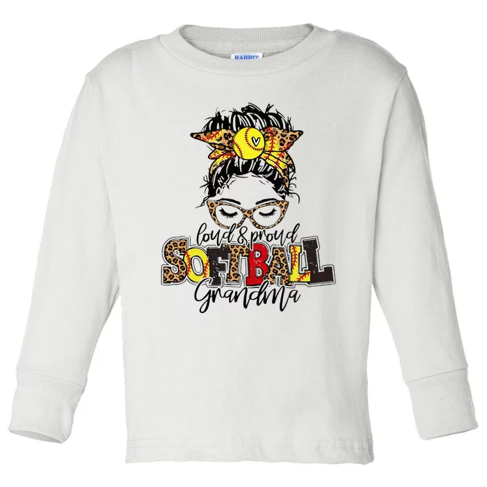 Softball Grandma Messy Bun Softball Grandma Toddler Long Sleeve Shirt