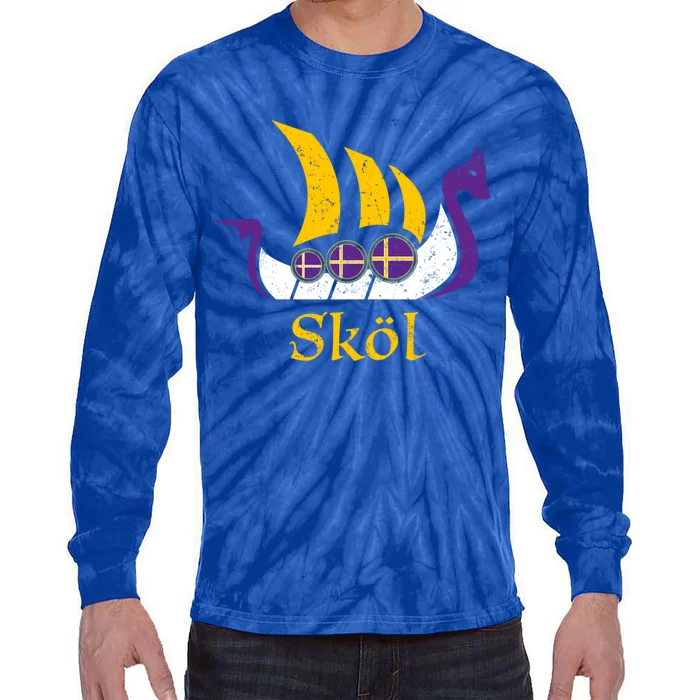 Skol Gift Nordic Scandinavian Vikings Boat Tie-Dye Long Sleeve Shirt