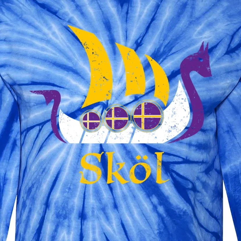 Skol Gift Nordic Scandinavian Vikings Boat Tie-Dye Long Sleeve Shirt