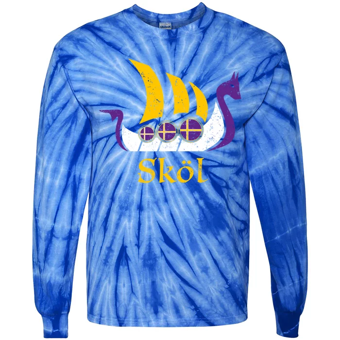 Skol Gift Nordic Scandinavian Vikings Boat Tie-Dye Long Sleeve Shirt