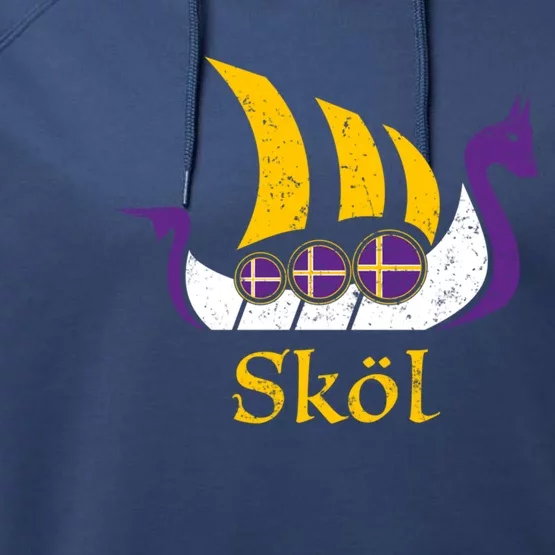 Skol Gift Nordic Scandinavian Vikings Boat Performance Fleece Hoodie