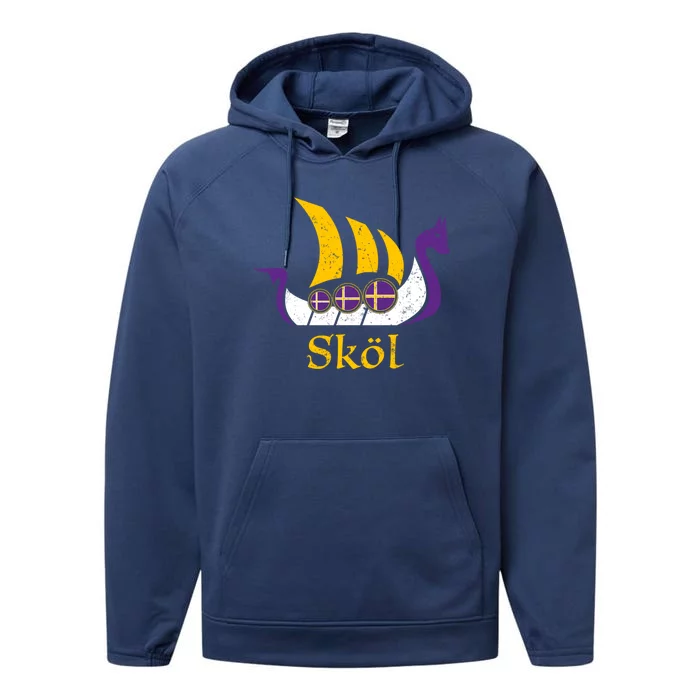 Skol Gift Nordic Scandinavian Vikings Boat Performance Fleece Hoodie