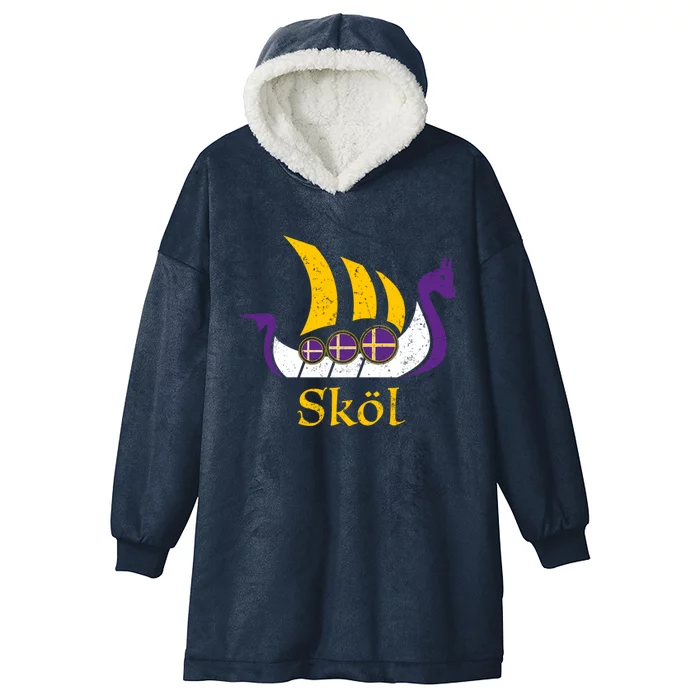 Skol Gift Nordic Scandinavian Vikings Boat Hooded Wearable Blanket