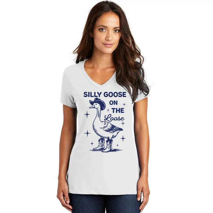 Silly Goose On The Loose Silly Goose Farm Women's V-Neck T-Shirt