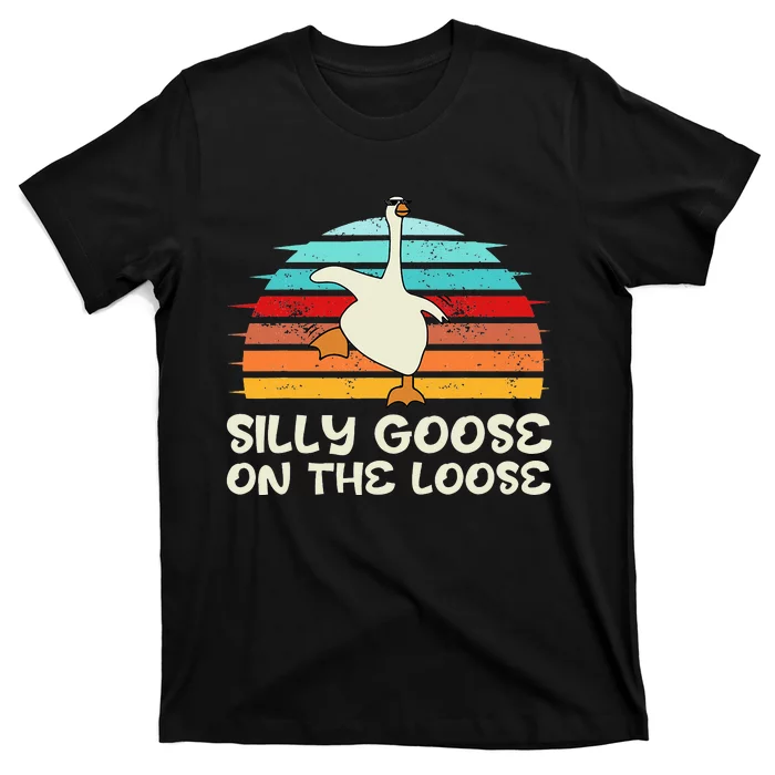 Silly Goose On The Loose Retro Sunset Funny Quote Gift T-Shirt