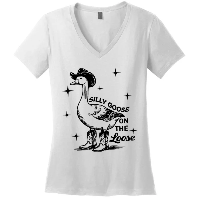 Silly Goose On The Loose Women's V-Neck T-Shirt