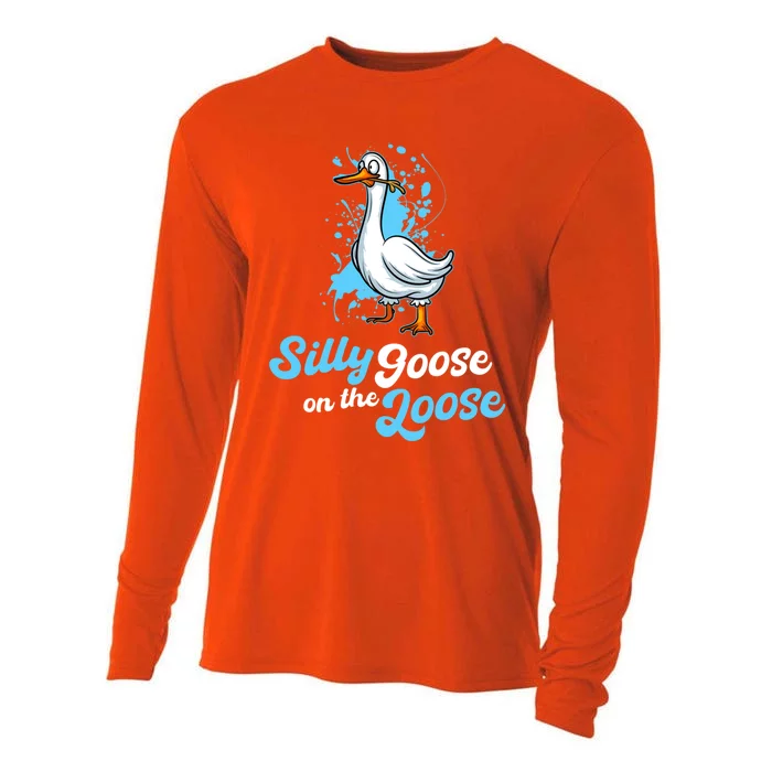 Silly Goose On The Loose Funny Duck Animal Hunter Gift Cooling Performance Long Sleeve Crew