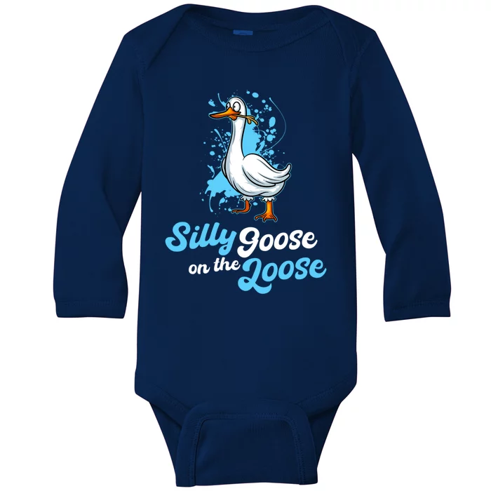 Silly Goose On The Loose Funny Duck Animal Hunter Gift Baby Long Sleeve Bodysuit