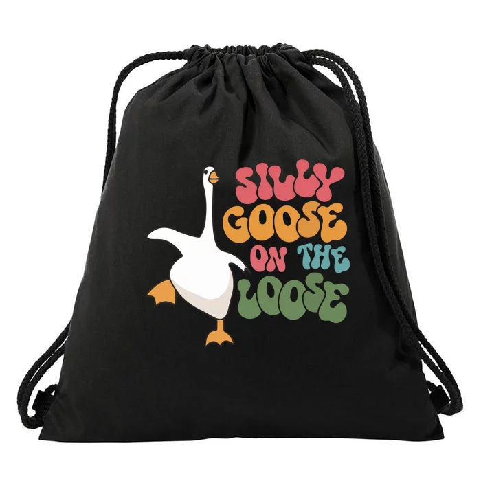 Silly Goose On The Loose Retro Groovy Silly Goose Club Drawstring Bag