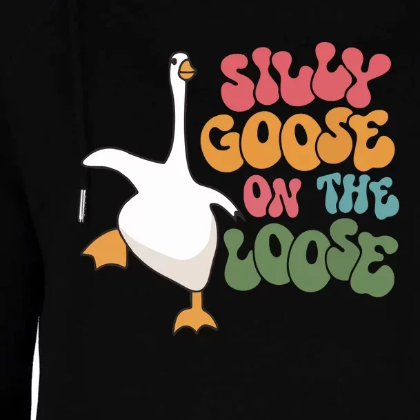 Silly Goose On The Loose Retro Groovy Silly Goose Club Womens Funnel Neck Pullover Hood