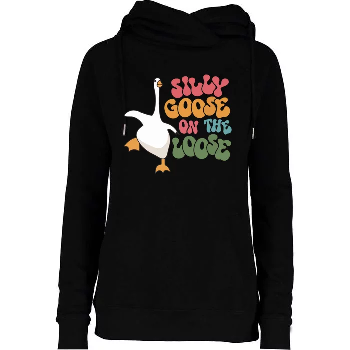 Silly Goose On The Loose Retro Groovy Silly Goose Club Womens Funnel Neck Pullover Hood