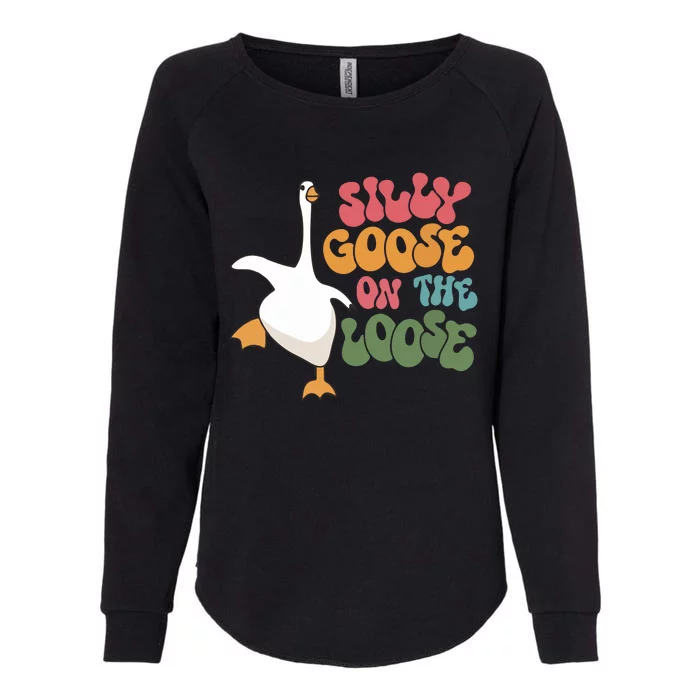 Silly Goose On The Loose Retro Groovy Silly Goose Club Womens California Wash Sweatshirt