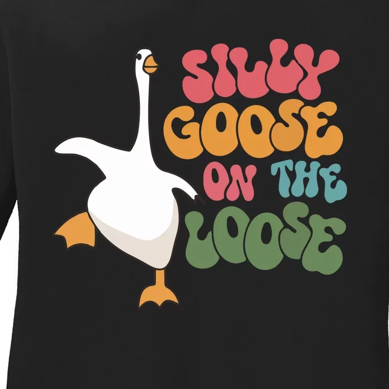 Silly Goose On The Loose Retro Groovy Silly Goose Club Ladies Long Sleeve Shirt