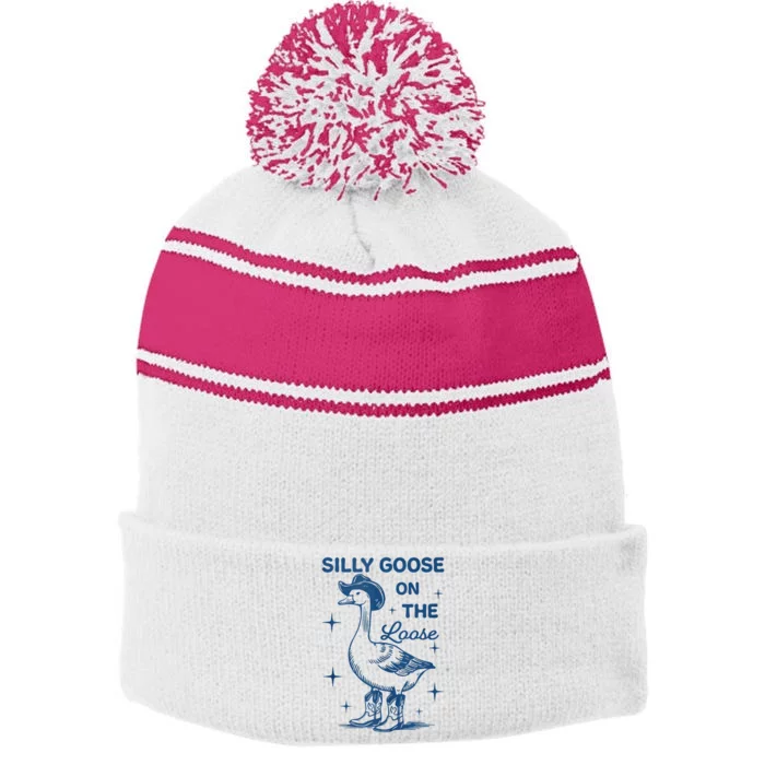 Silly Goose On The Loose Stripe Pom Pom Beanie