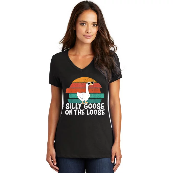 Silly Goose On The Loose Vintage Tee Cool Gift Women's V-Neck T-Shirt