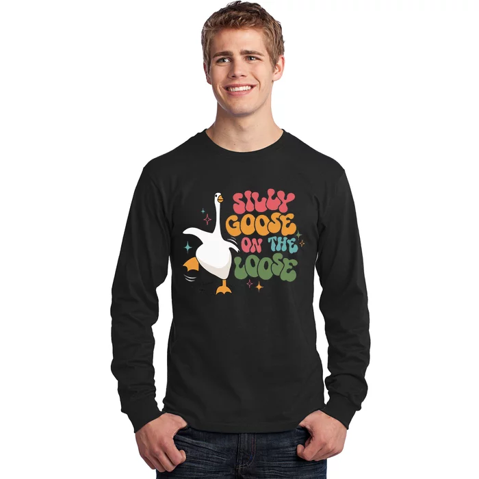 Silly Goose On The Loose Retro Groovy Silly Goose Club Long Sleeve Shirt