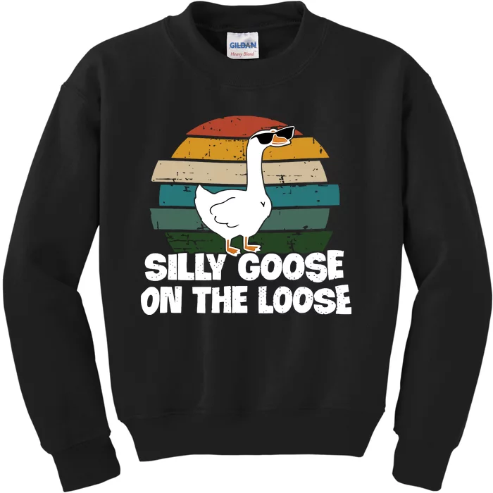 Silly Goose On The Loose Funny Retro Vintage Gift Idea Trending Kids Sweatshirt