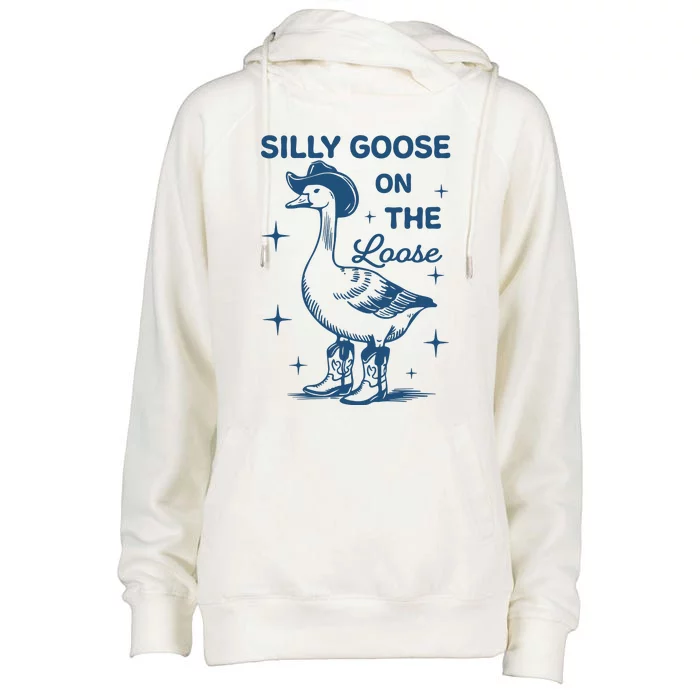 Silly Goose On The Loose Funny Cowgirl Womens Funnel Neck Pullover Hood