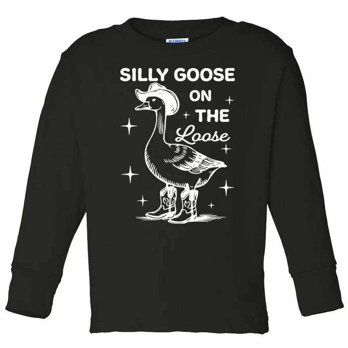 Silly Goose On The Loose Funny Cowgirl Toddler Long Sleeve Shirt