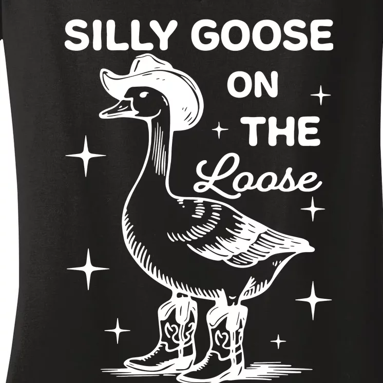 Silly Goose On The Loose Funny Cowgirl Women's V-Neck T-Shirt