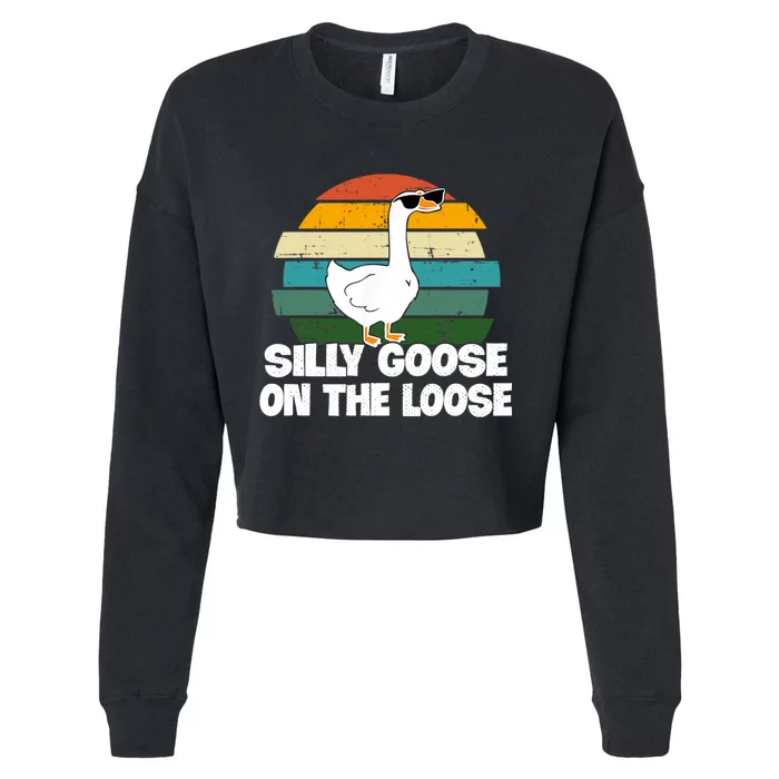 Silly Goose On The Loose Vintage Retro Sunset Cropped Pullover Crew