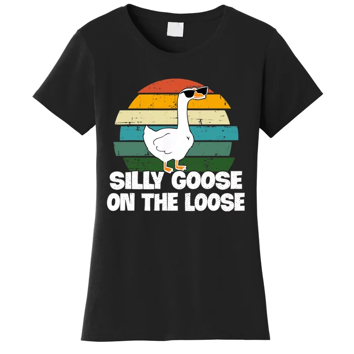 Silly Goose On The Loose Vintage Retro Sunset Women's T-Shirt