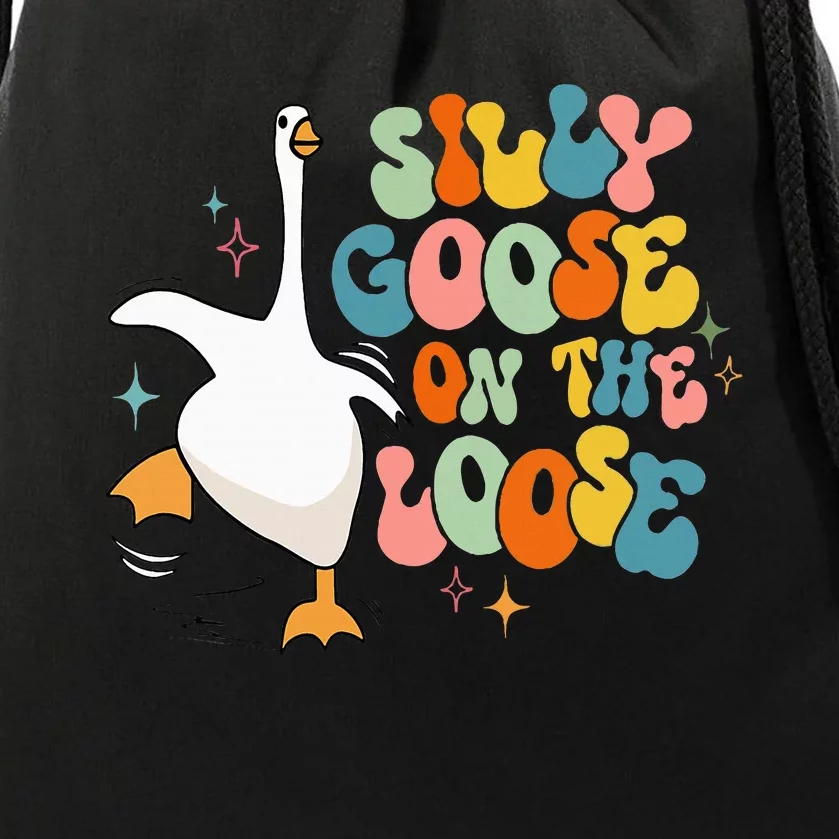 Silly Goose On The Loose Retro Groovy Silly Goose Club Drawstring Bag