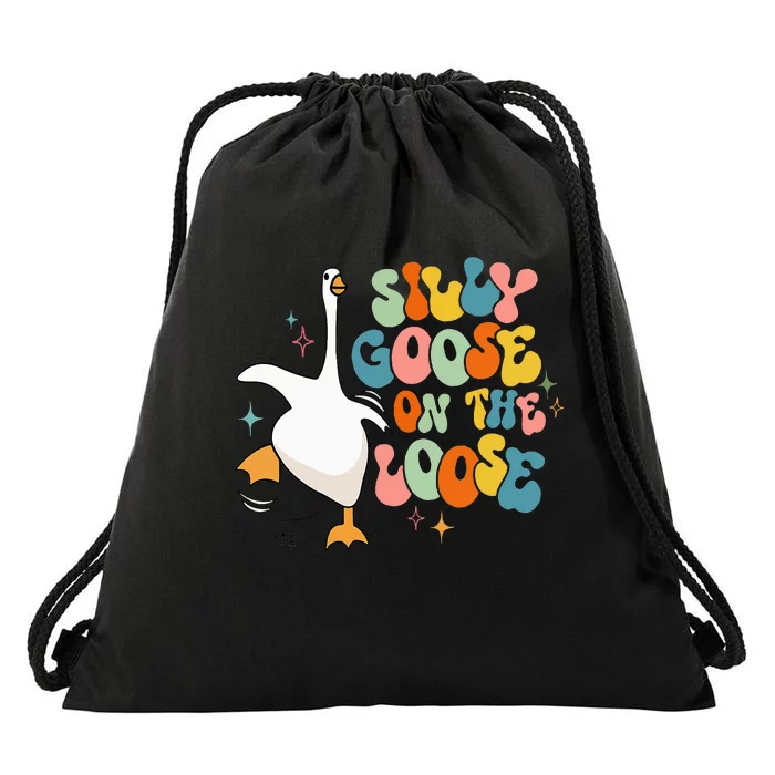 Silly Goose On The Loose Retro Groovy Silly Goose Club Drawstring Bag