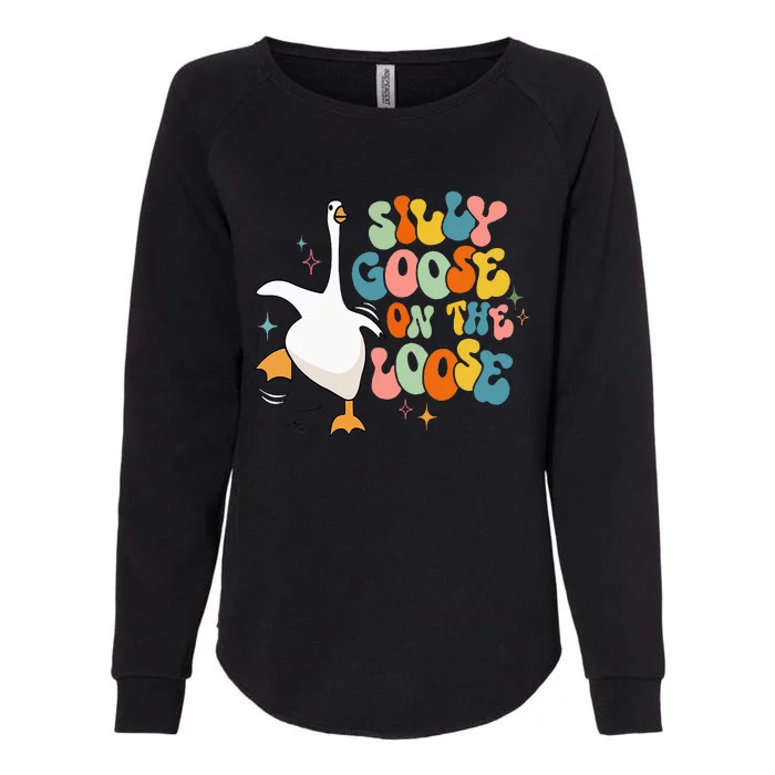 Silly Goose On The Loose Retro Groovy Silly Goose Club Womens California Wash Sweatshirt