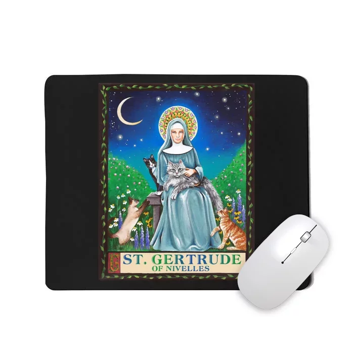 St. Gertrude Of Nivelles Patron Saint Of Cats Lovers Gifts Mousepad