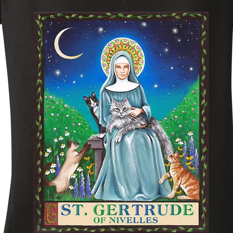 St. Gertrude Of Nivelles Patron Saint Of Cats Lovers Gifts Women's V-Neck T-Shirt