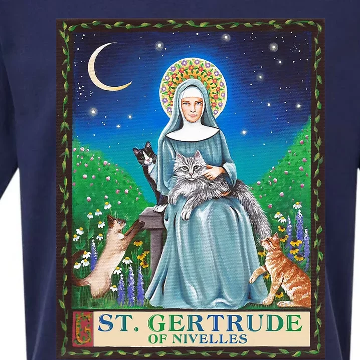 St. Gertrude Of Nivelles Patron Saint Of Cats Lovers Gifts Sueded Cloud Jersey T-Shirt