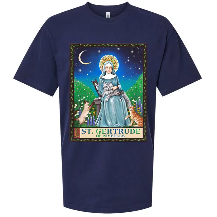 St. Gertrude Of Nivelles Patron Saint Of Cats Lovers Gifts Sueded Cloud Jersey T-Shirt