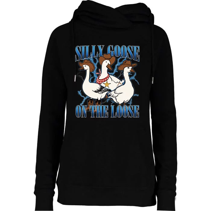 Silly Goose On The Loose Retro Groovy Silly Goose Club Womens Funnel Neck Pullover Hood