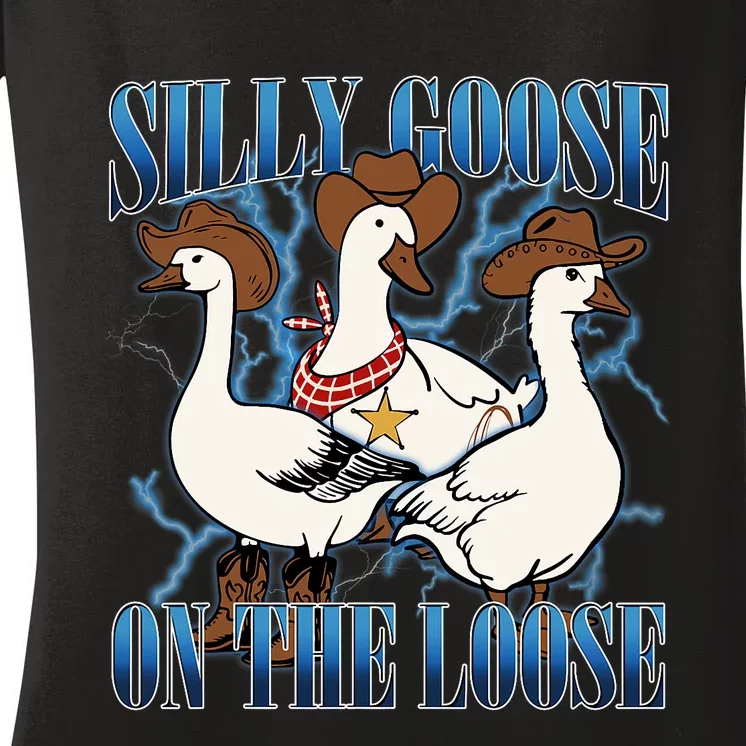 Silly Goose On The Loose Retro Groovy Silly Goose Club Women's V-Neck T-Shirt