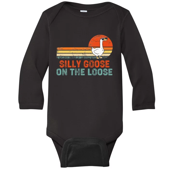 Silly Goose On The Loose Funny Vintage Silliest Goose Baby Long Sleeve Bodysuit