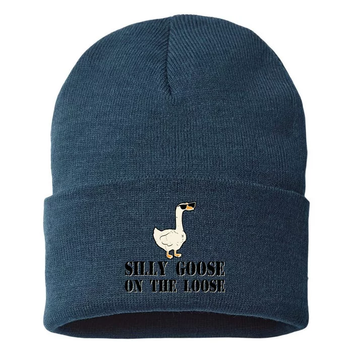 Silly Goose On The Loose Funny Goose Quote Sustainable Knit Beanie