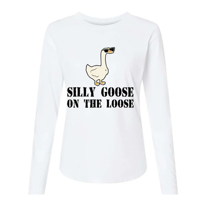 Silly Goose On The Loose Funny Goose Quote Womens Cotton Relaxed Long Sleeve T-Shirt